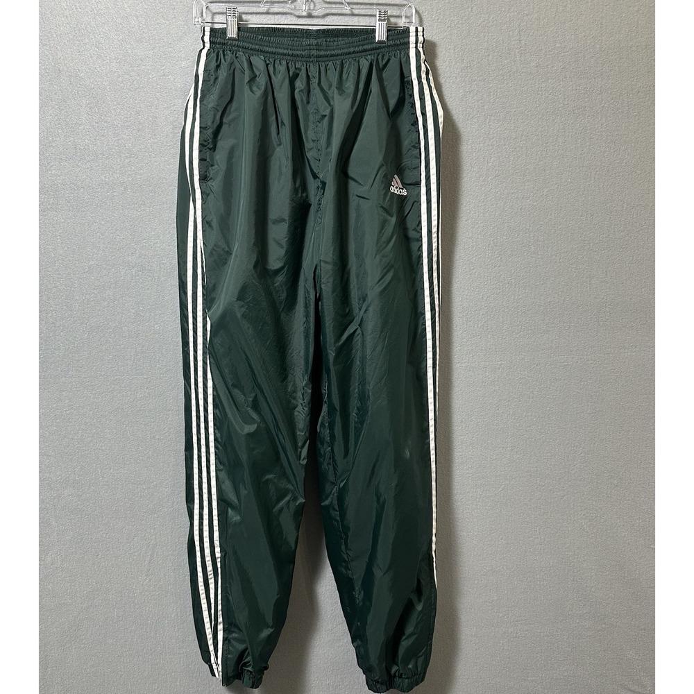Vtg Adidas Nylon Track Pants Large 26x31 Green Shiny Satin Retro  Pockets